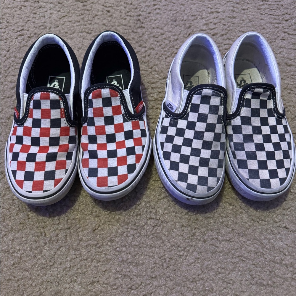 Vans Kids Red and Black Checkerboard Slip-Ons